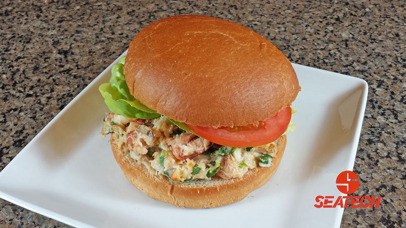 A photograph of a Chilean crab meat burger.