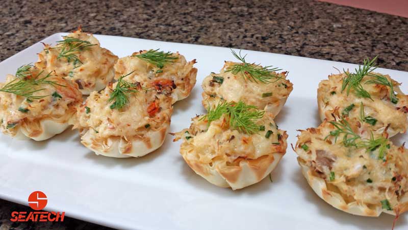 A photograph of crab stuffed phyllo cups.